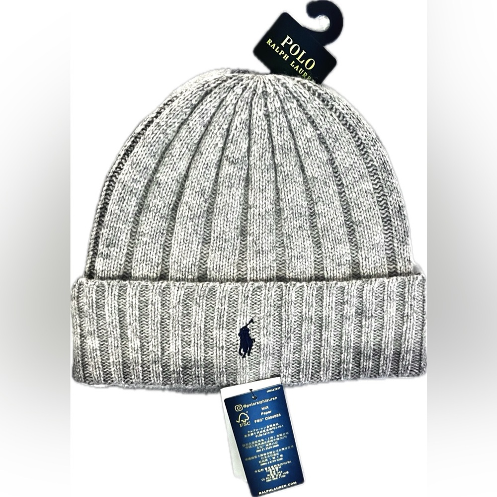 Polo Ralph Lauren Light Gray Ribbed Beanie